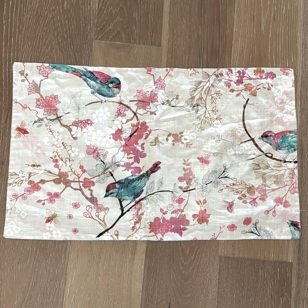 Spoonflower linen blend pillow cover Birds Bees 26’X16’ Botanical French country